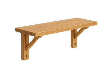 Wooden wall shelf with sturdy brackets, isolated on transparent background.