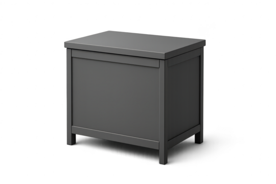 Modern dark grey storage cabinet isolated on transparent background, home decor