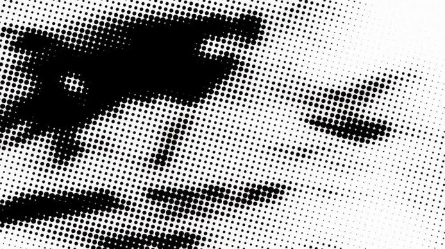 Abstract close-up of a face created with a halftone dot pattern in black and white.