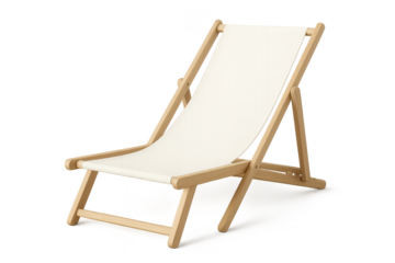 Wooden beach chair with canvas isolated on a transparent background, summer vibes