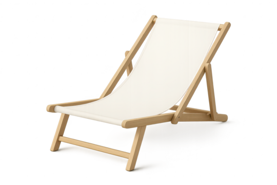 Isolated wooden beach chair with canvas on transparent background, summer vibes