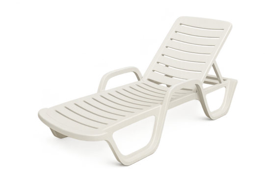 White plastic sunbed isolated on transparent background, studio shot style