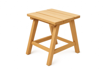 Elegant wooden stool isolated on transparent background, stylish design stool