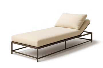 Modern chaise lounge with beige cushion isolated on transparent background