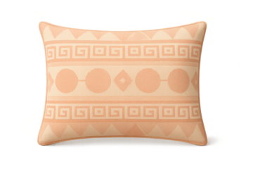 Decorative pillow with Greek key pattern isolated on transparent backdrop studio shot