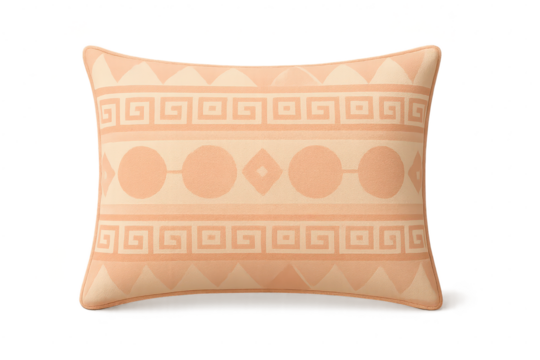 Decorative pillow with Greek key pattern isolated on transparent backdrop studio shot
