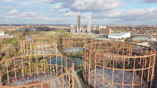Old Gasholders on a Bright Sunny Day