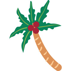 Stylized Tropical Palm Tree with Red Fruit and Green Fronds on a Transparent Background