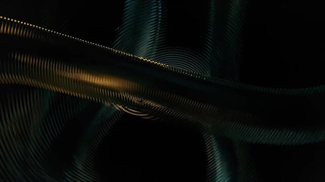 Abstract design featuring intertwining lines and patterns against a dark background.