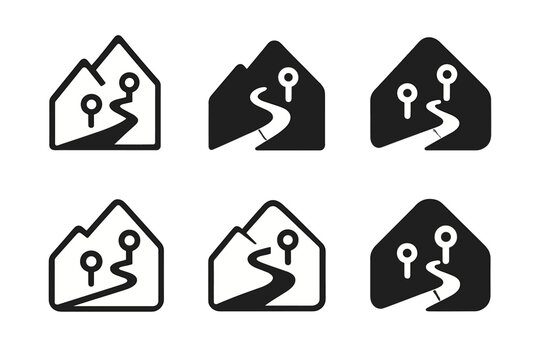 National Parks Logo Set. visiting national parks and protected areas. Icon set. Set Logo of visiting national parks and protected areas: hiking trail with