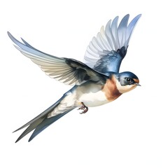 Obraz premium Watercolor painting of a barn swallow in flight against a white background