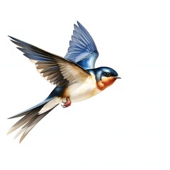 Obraz premium Watercolor illustration of a barn swallow gracefully in flight on a white background