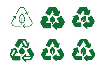 Obraz premium Biodegradable Icon Set. Biodegradable materials. Icon set. Set Logo of biodegradable materials: leaf and recycling symbol. harmonious logo variations of the