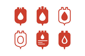 Blood Donation Logos. Blood. Icon set. Set Logo of blood: blood donation bag. harmonious logo variations of the same emblematic concept, each with different
