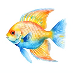 Fototapeta premium Watercolor illustration of a colorful angelfish swimming in the ocean