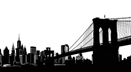 Naklejka premium Monochrome depiction of the brooklyn bridge with the new york city skyline in the background artwork style