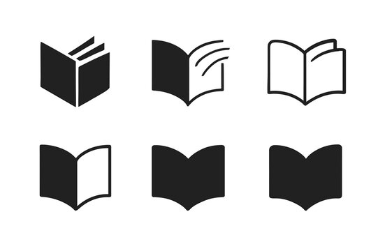 Dynamic Book Logos. Book pages turning. Icon set. Set Logo of Book pages turning: Flipbook motion. harmonious logo variations of the same emblematic concept