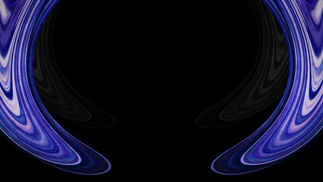 Concentric Blue and Purple Curved Rings Abstractly Framing a Black Center, Modern Dynamic Artistic Design Element for Digital Background