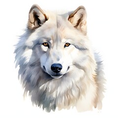 Naklejka premium Watercolor painting of a majestic arctic wolf with golden eyes
