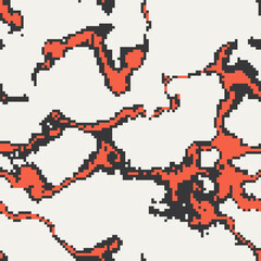 Seamless pixel lava vector pattern inspired by retro video games and anime aesthetics. Abstract liquid fire with dithered, noisy, grunge, nostalgic 8-bit