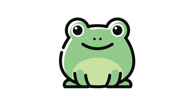 Cute and Chubby Frog Cartoon Icon with Bold Outline Style