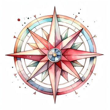 Watercolor compass rose navigation art for nautical adventure