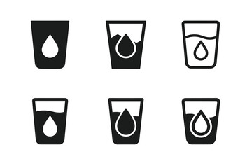 Hydration Logo Variations. Drinking enough water. Icon set. Set Logo of hydration: cup with drop icon. harmonious logo variations of the same emblematic