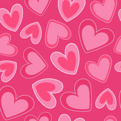 Delicate hearts on a purple background. Cute seamless wallpaper for Valentine's Day. A repeating textile print with a romantic symbol for the holiday of love.