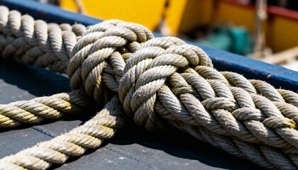 Medium shot of durable synthetic mooring lines tightly secured showcasing robust resistance to harsh ocean storms and extreme weather conditions.