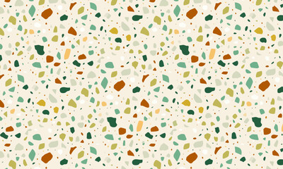 Modern Seamless Terrazzo Pattern Background with Earthy Tones and Colorful Stone Speckles