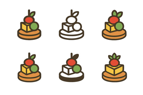 Appetizer Logo Variations. delicious appetizers. Icon set. Set Logo of delicious appetizers: assorted bite-sized hors d?oeuvres. harmonious logo variations of