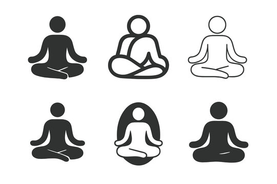 Mental Well-Being Icons. mental well-being. Icon set. Set Logo of mental well-being: meditative posture. harmonious logo variations of the same emblematic