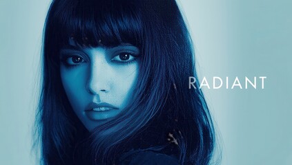 Mysterious womans face with digital data overlay in blue tones, representing ai and technology