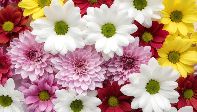 A vibrant celebration of natural beauty with a colorful bouquet of fresh daisies and chrysanthemums - Powered by Adobe