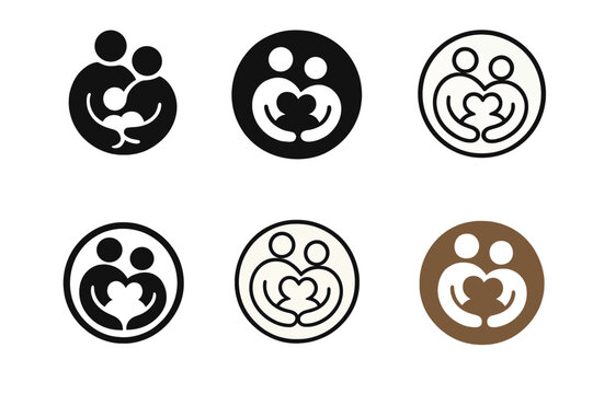 Family Bonding Logos. Love and bonding through shared responsibilities (family, work). Icon set. Set Logo of love and bonding through shared responsibilities: