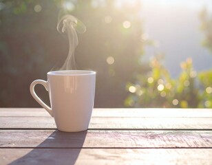 Warm Backlit Coffee Cup on Wooden Table