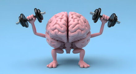 Boost your brainpower with exercise Strong brain lifting dumbbells for mental fitness and sharp memory retention, a healthy lifestyle concept