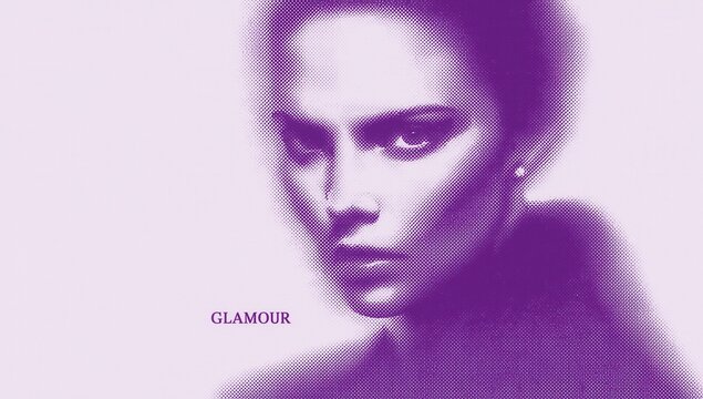 Stylized halftone portrait of a person in vibrant purple, evoking retro pop art glamour