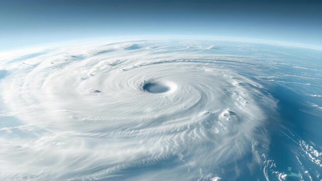Eye of the Storm: Captivating aerial view showcasing a colossal hurricane, revealing the ominous power of the natural world, swirls of clouds converging towards a central eye