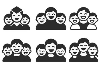Laughing Kids Logos. group of kids laughing. Icon set. Set Logo of group of kids laughing: expressive eyes and smile lines. harmonious logo variations of the