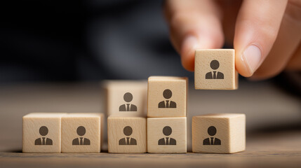 Manager selecting candidate with wooden blocks