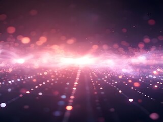 An abstract image depicting a digital pathway or data superhighway, glowing with magenta, deep red, and purple sparkles and bokeh effects. Shimmering light dots align in a deep perspective.