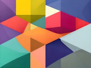 A vibrant digital abstract artwork composed of densely packed, overlapping three-dimensional geometric shapes, resembling faceted pyramids and cubes. The composition features a bold palette of contras
