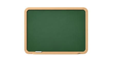 Green Chalkboard with Wooden Frame and White Chalk Stick, cutout, PNG isolated on white or transparent background blackboard