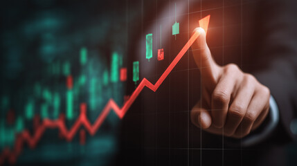 Businessman analyzing upward stock market graph