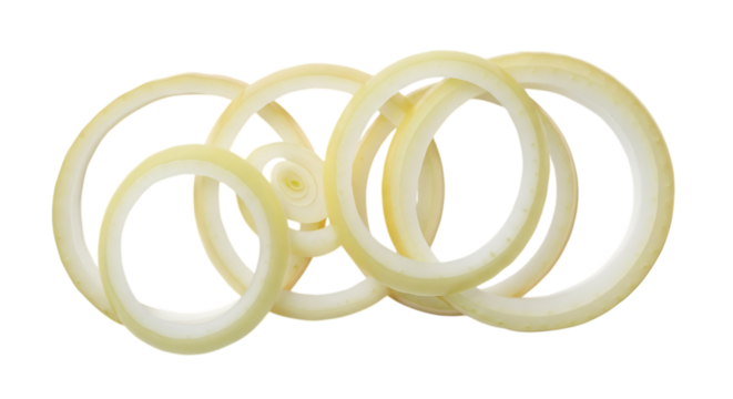 Sliced White Onion Rings Layered and Overlapping, cutout, PNG isolated on white or transparent background food vegetable