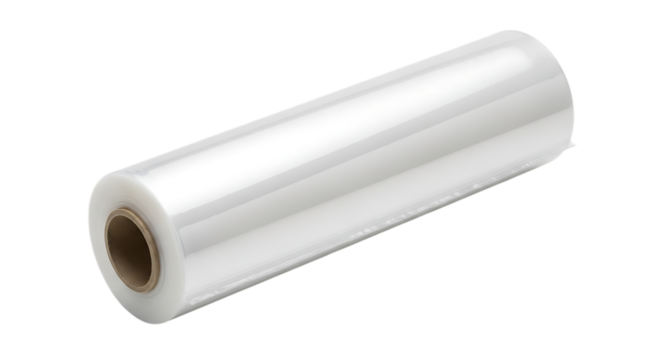 Roll of clear plastic wrap with cardboard core, cutout, PNG isolated on white or transparent background