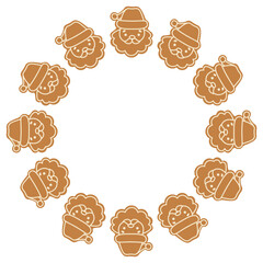 Cute Santa. Round frame. Christmas cookies. Isolated white background. Vector illustration