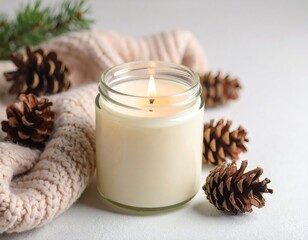 Winter Cozy Still Life with Candle and Knit Fabric