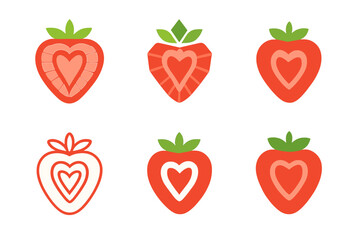 Strawberry Logo Variations. Strawberry. Icon set. Set Logo of strawberry: sliced berry cross-section. harmonious logo variations of the same emblematic